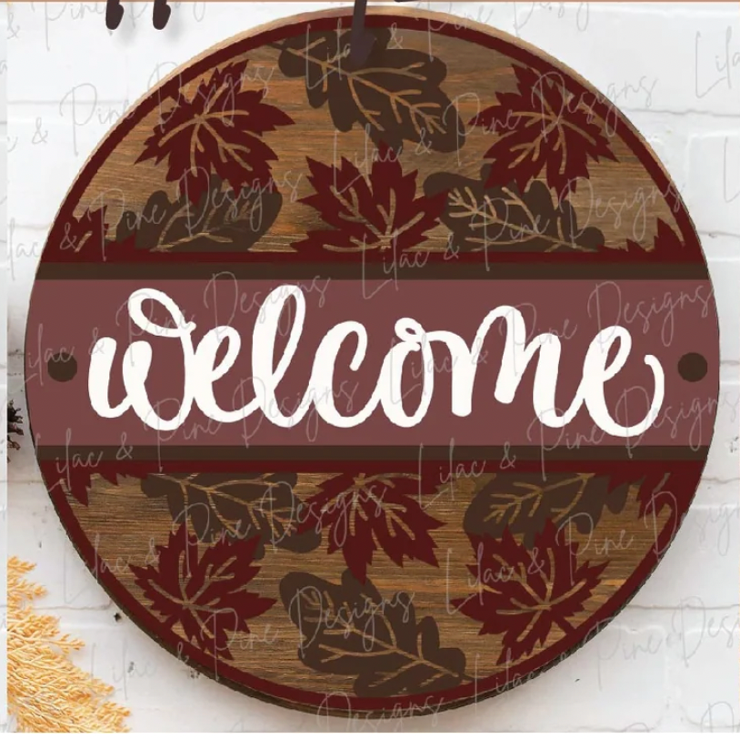 Welcome with Fall Leaves Door Hanger (L & P)