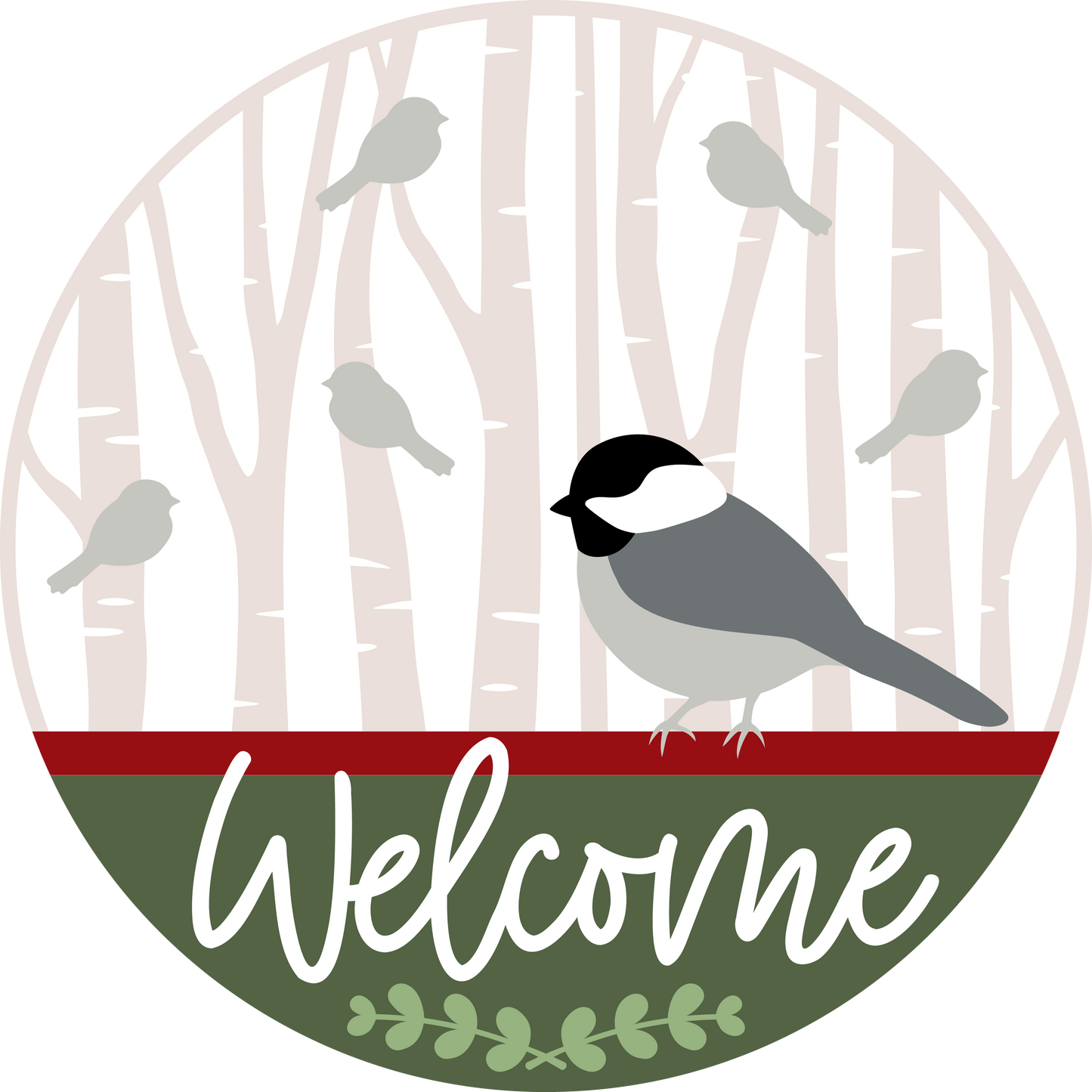 Birch Trees Chickadee Round Door Hanger