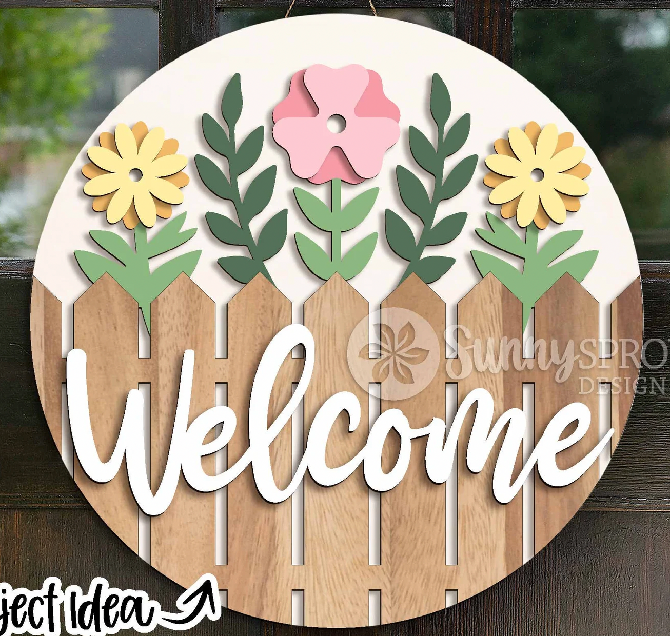 Welcome Spring Flowers Fence Door Hanger