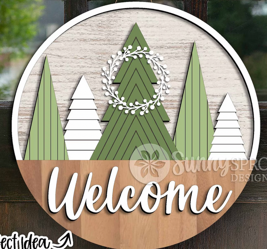 Holiday Welcome Quilt Like Trees with Wreath
