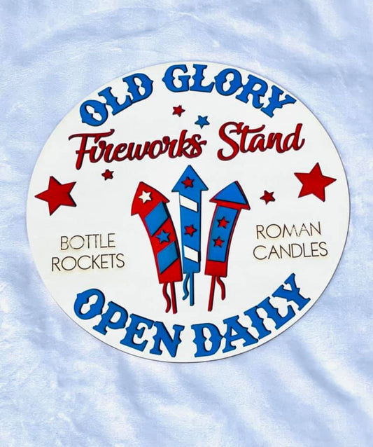 Old Glory Fireworks 4th of July Door Hanger