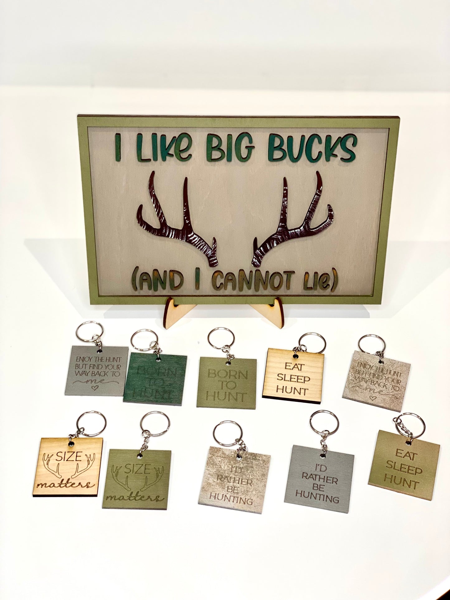Layered Sign and Keychains: Hunting I Like Big Bucks SVG File Laser Ready Glowforge