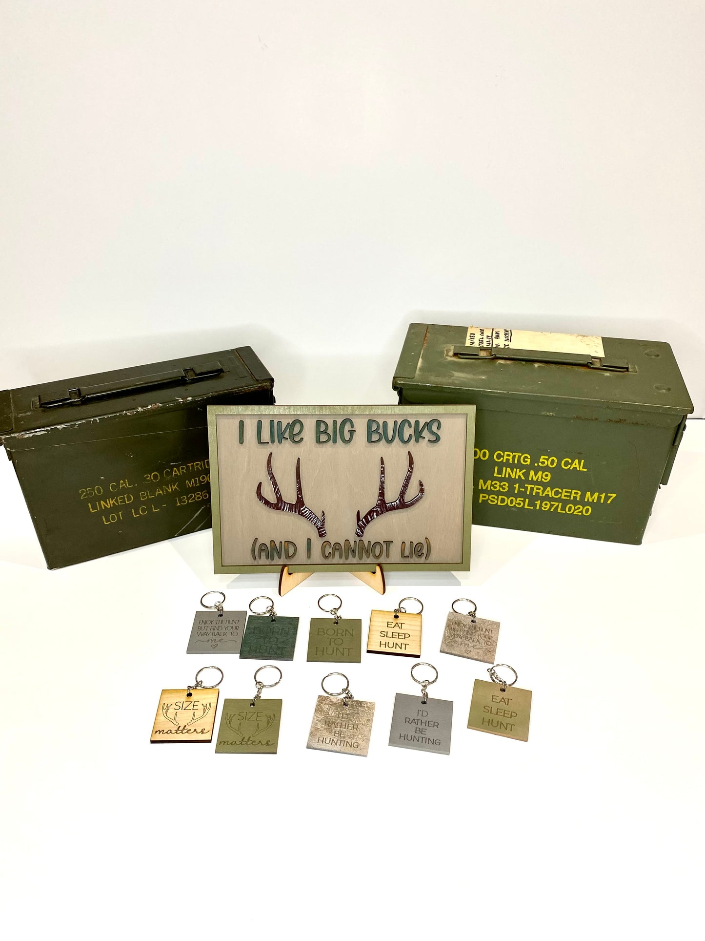 Layered Sign and Keychains: Hunting I Like Big Bucks SVG File Laser Ready Glowforge