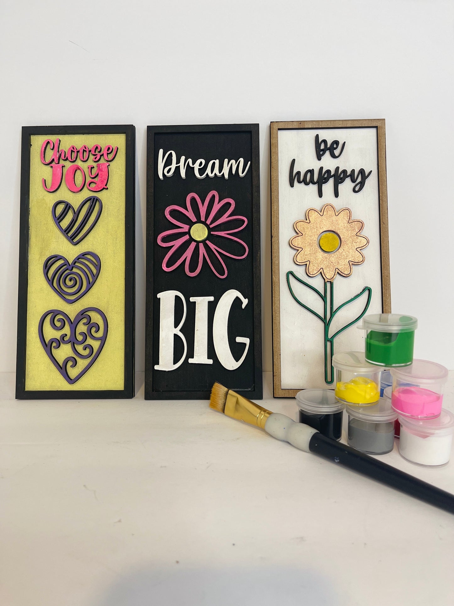 Set of 3 Fun Flowers Dream Big Choose Joy Be Happy SVG DIY Kit Laser Ready File GLOWFORGE