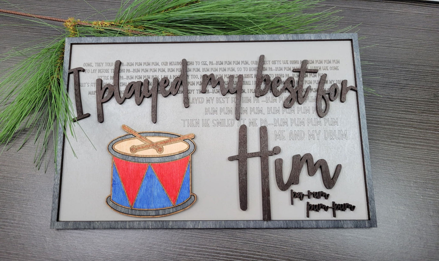 Layered Christmas Carol: Little Drummer Boy SVG File Laser Glowforge Ready