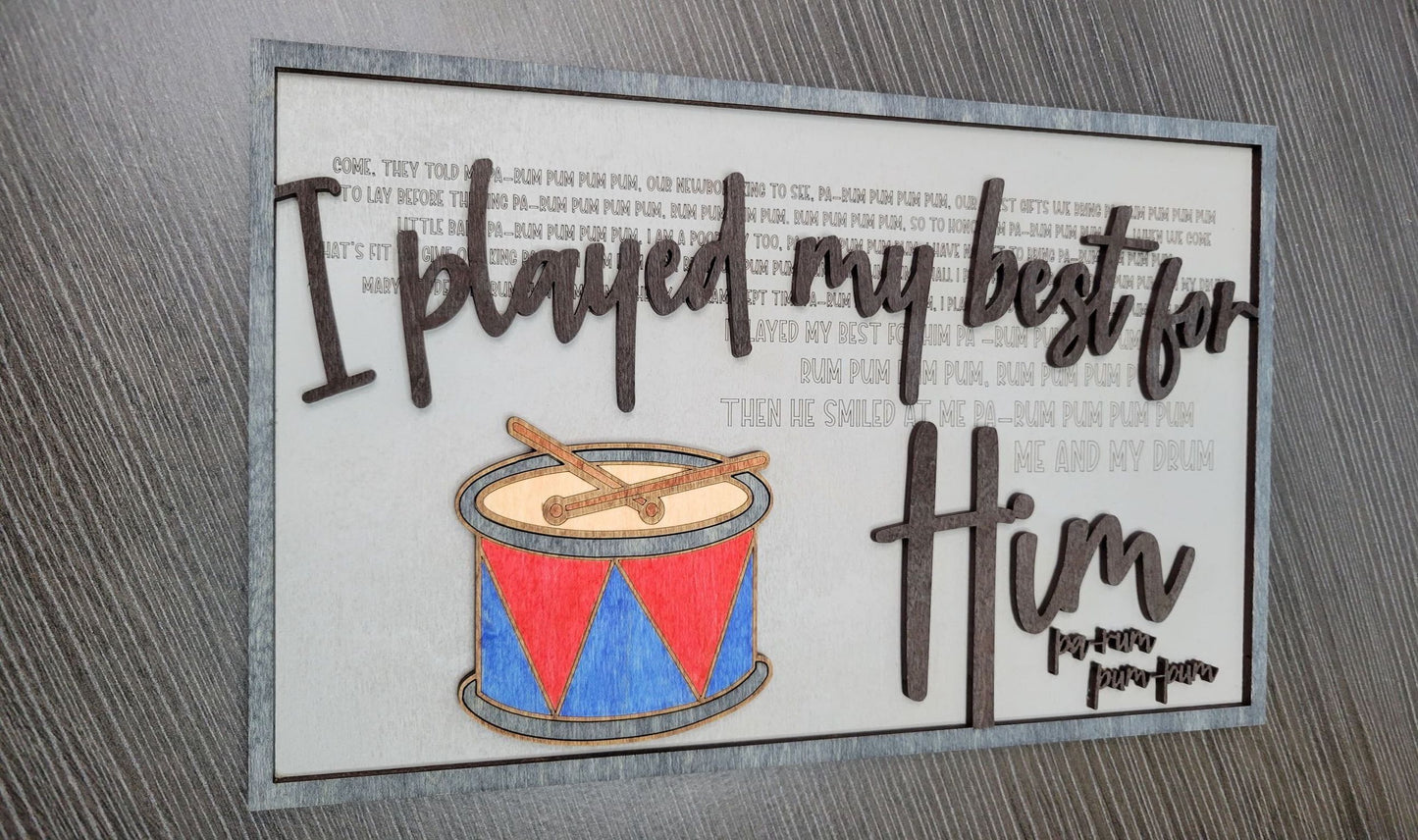 Layered Christmas Carol: Little Drummer Boy SVG File Laser Glowforge Ready