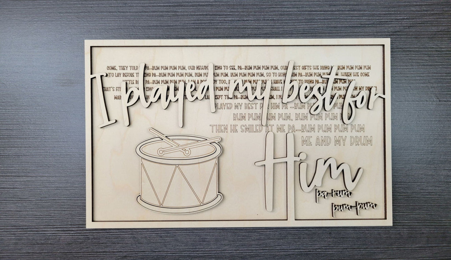 Layered Christmas Carol: Little Drummer Boy SVG File Laser Glowforge Ready