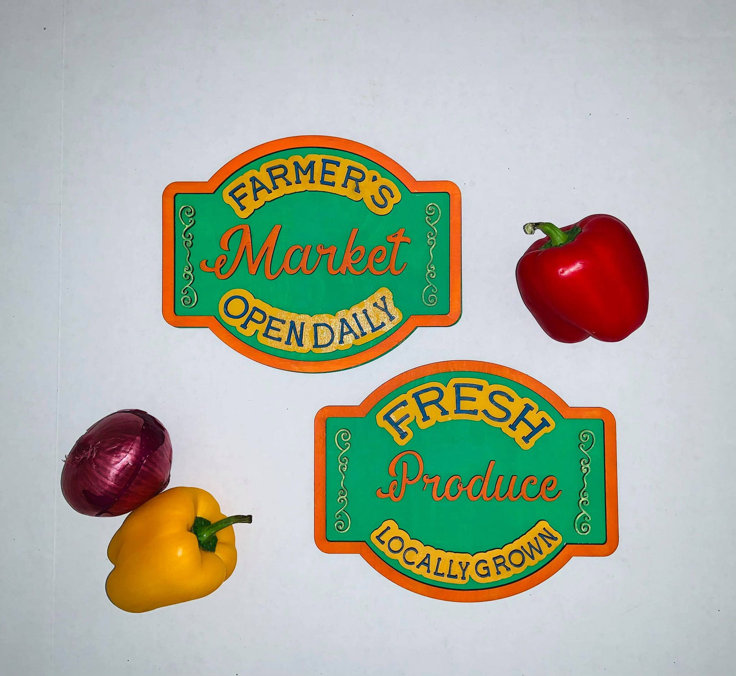 Farmers Market Fresh Produce SVG Layered Sign Glowforge Ready Laser File
