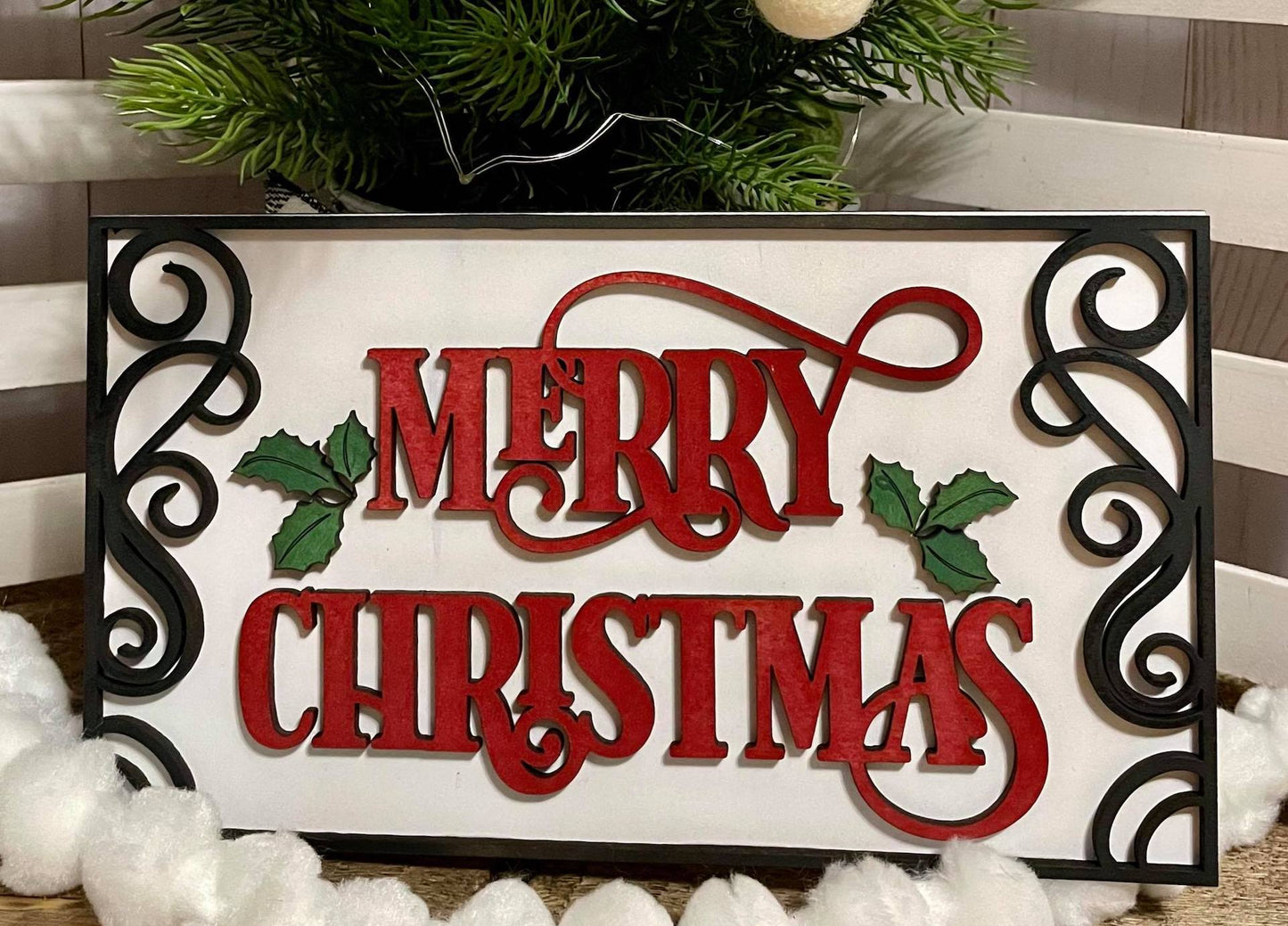 Scrolled Merry Christmas Sign SVG File Laser Ready
