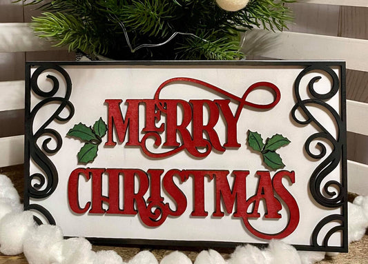 Scrolled Merry Christmas Sign SVG File Laser Ready