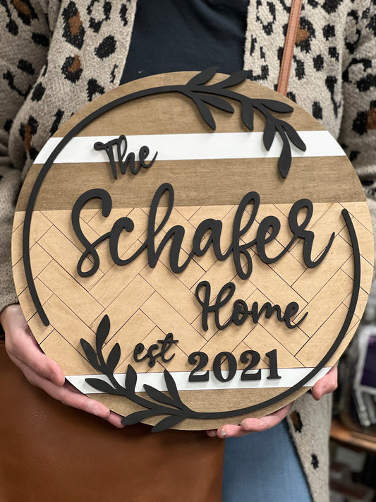 Herringbone Family Name Door Hanger