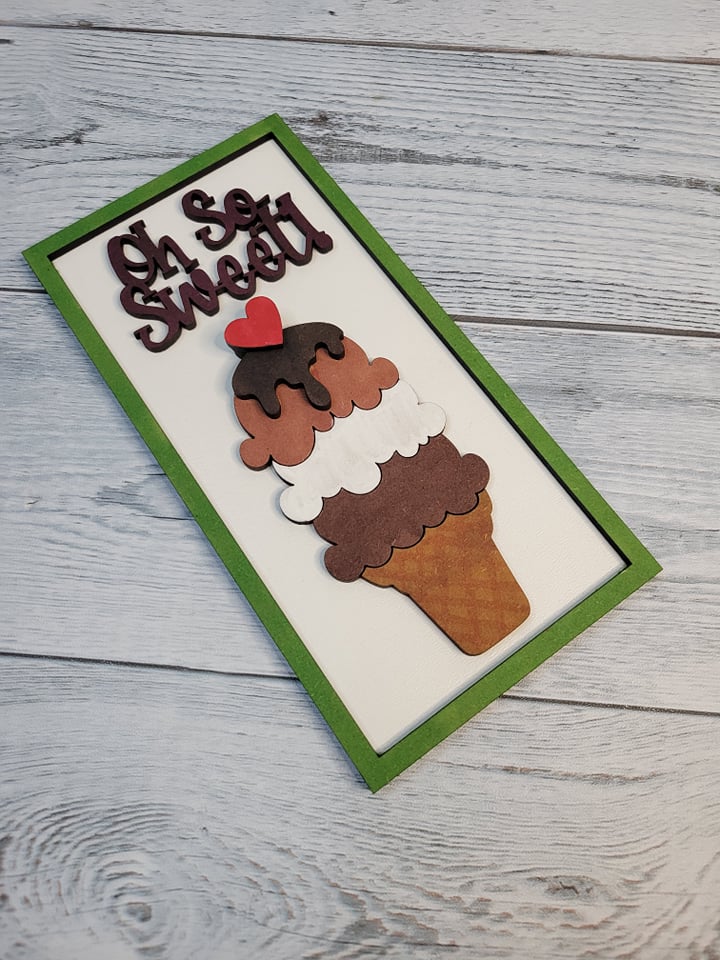 Oh So Sweet Ice Cream SVG DIY Kit Laser Ready File GLOWFORGE Birthday parties Valentines