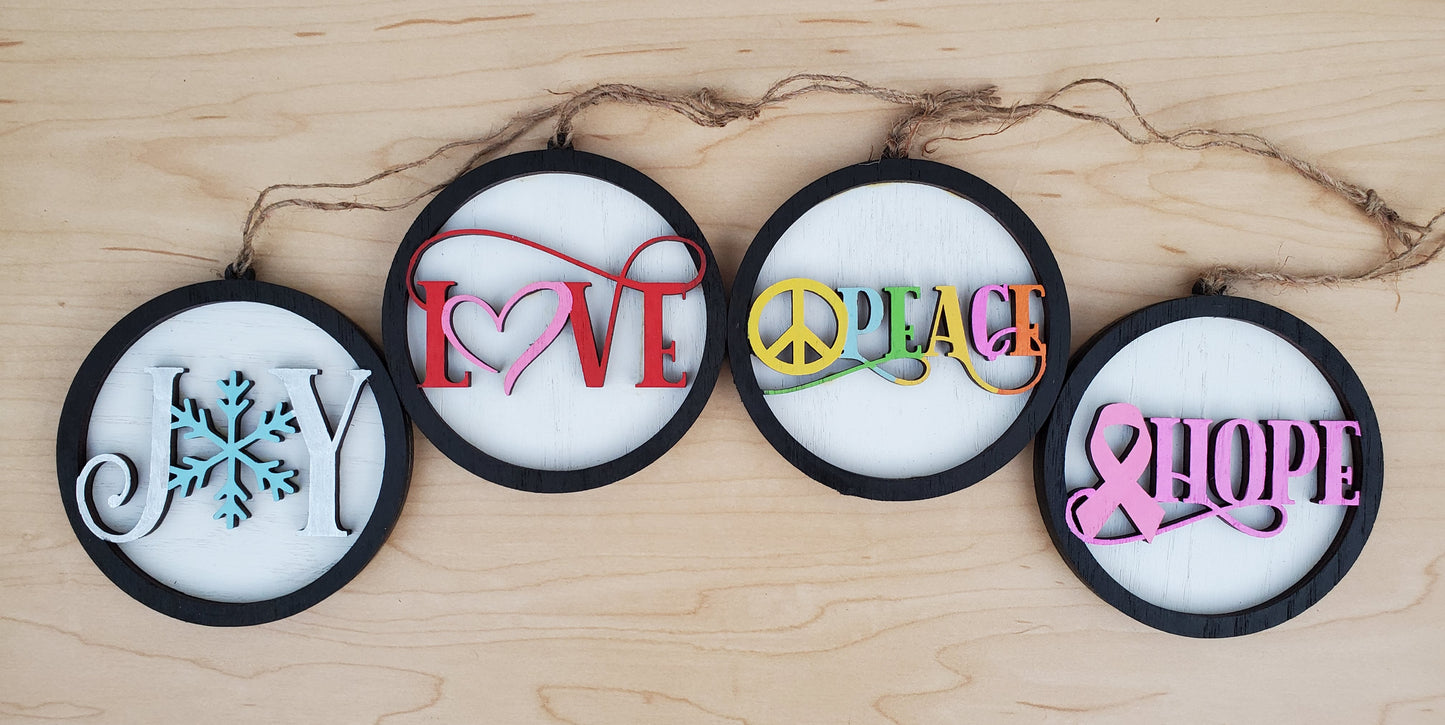 Peace Hope Joy Love Set of 4 SVG Laser ready Ornament Files Glowforge
