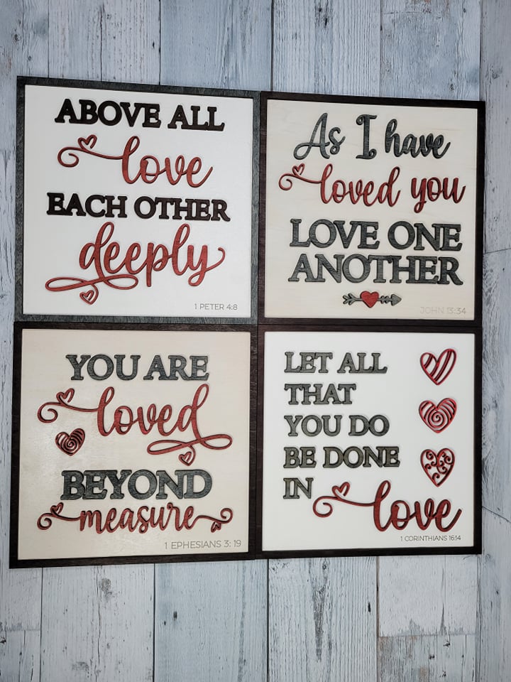 BUNDLE Set of 4 Valentine Love Scripture SVG Laser Ready Files Layered Wood Cut Designs