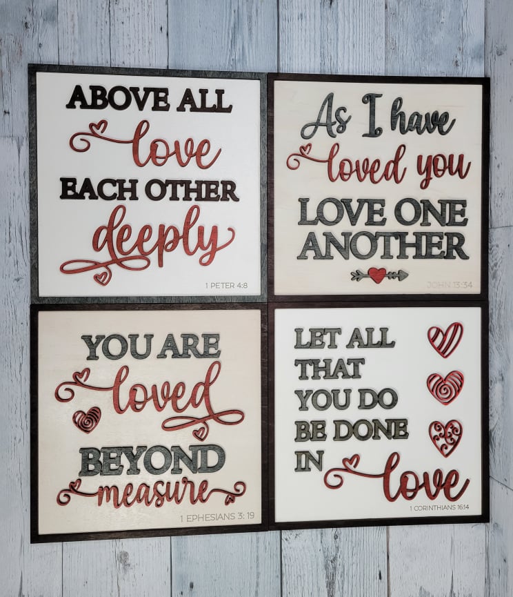 BUNDLE Set of 4 Valentine Love Scripture SVG Laser Ready Files Layered Wood Cut Designs
