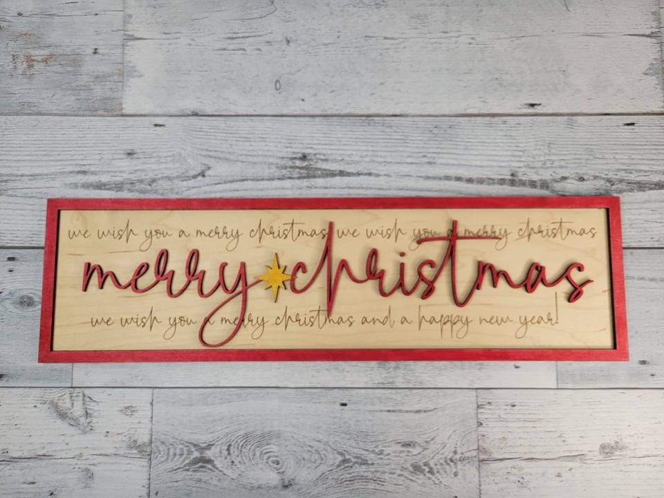 Layered Christmas Sign: We Wish You a Merry Christmas SVG Laser Ready File