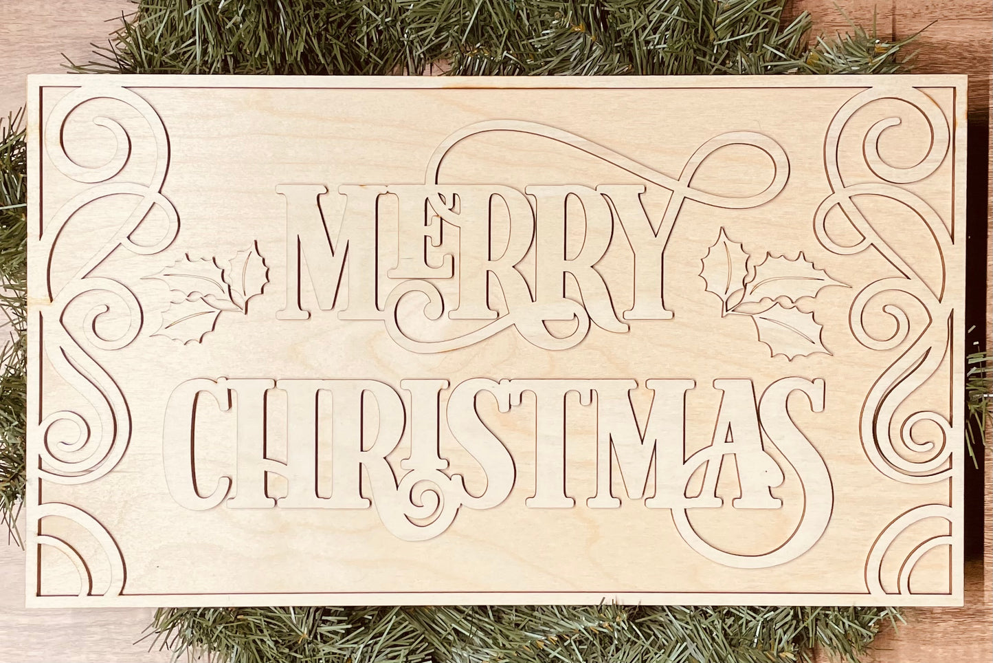 Scrolled Merry Christmas Sign SVG File Laser Ready