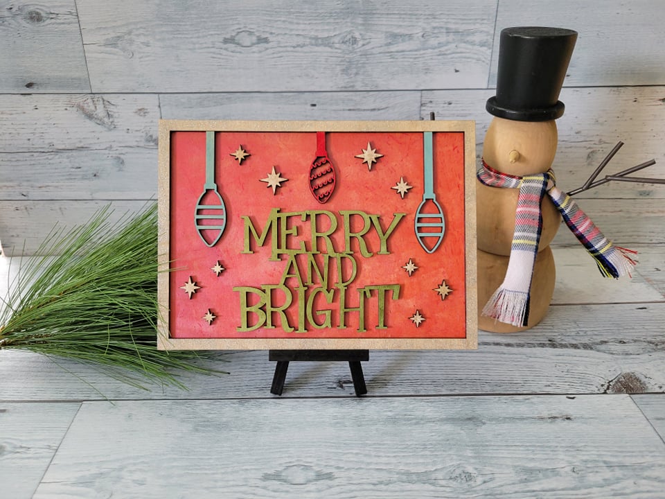 Merry and Bright Laser Cut SVG File Holiday Christmas Winter Fun Home Decor