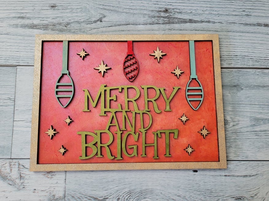 Merry and Bright Laser Cut SVG File Holiday Christmas Winter Fun Home Decor