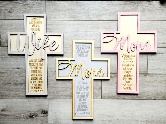 Cross: Mom Memorial THREE Options Blank Cross included SVG File Laser Ready Glowforge