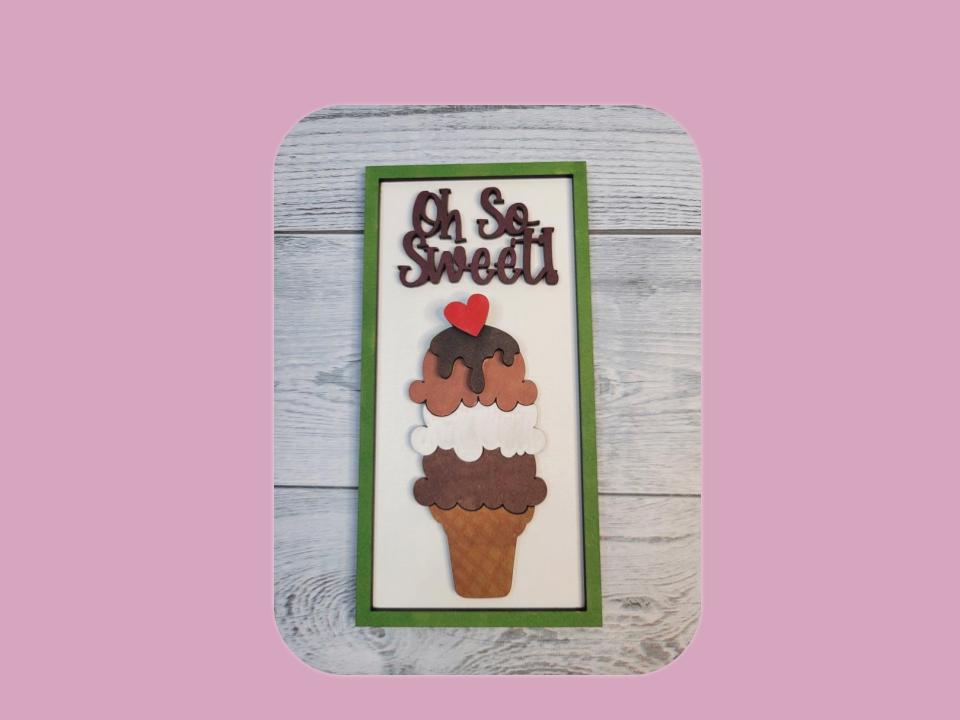 Oh So Sweet Ice Cream SVG DIY Kit Laser Ready File GLOWFORGE Birthday parties Valentines
