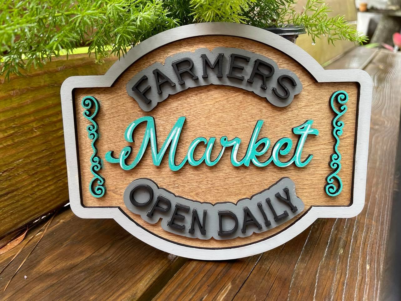 Farmers Market Fresh Produce SVG Layered Sign Glowforge Ready Laser File