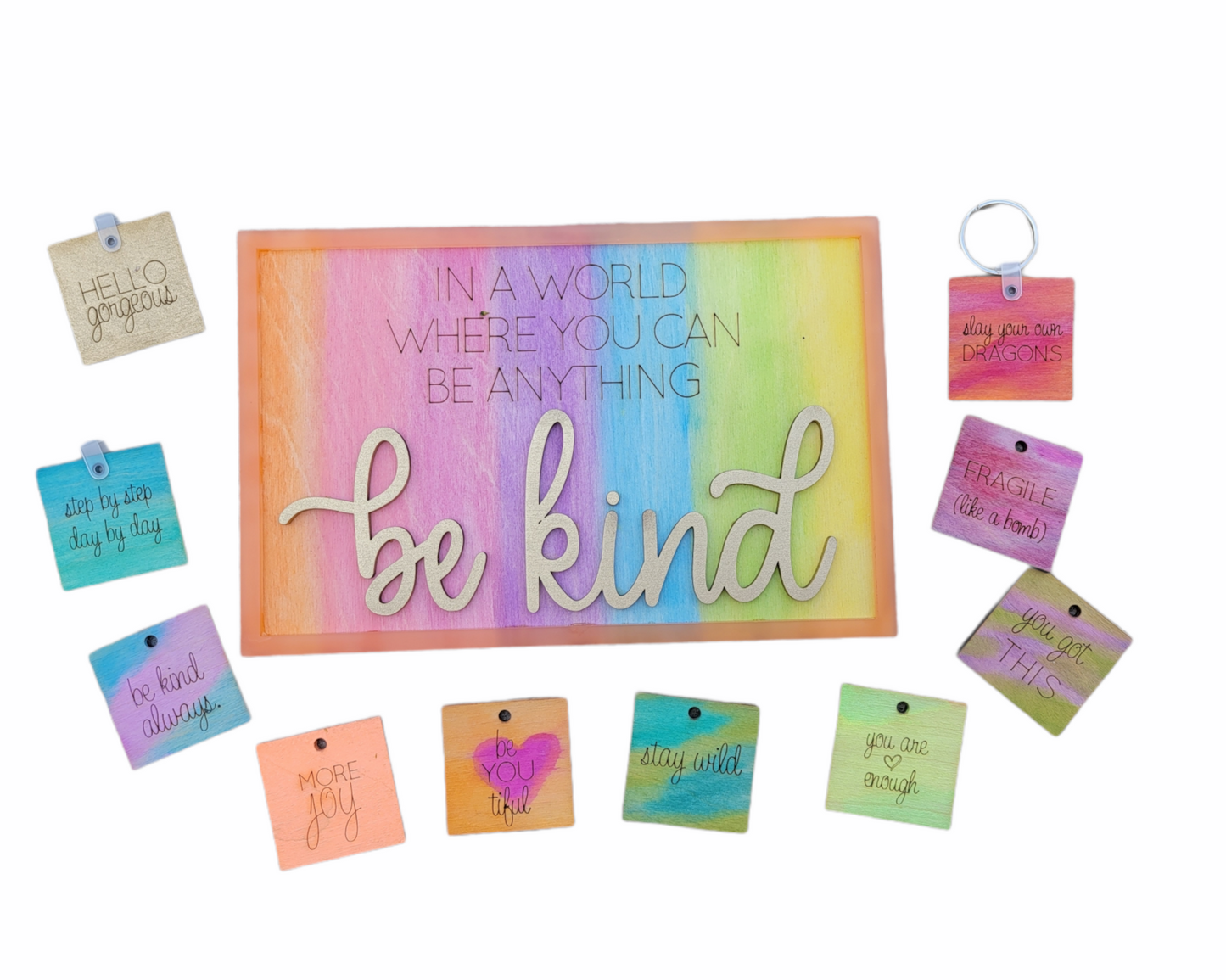 Layered Sign and Keychains: Be Kind SVG File Laser Ready Glowforge