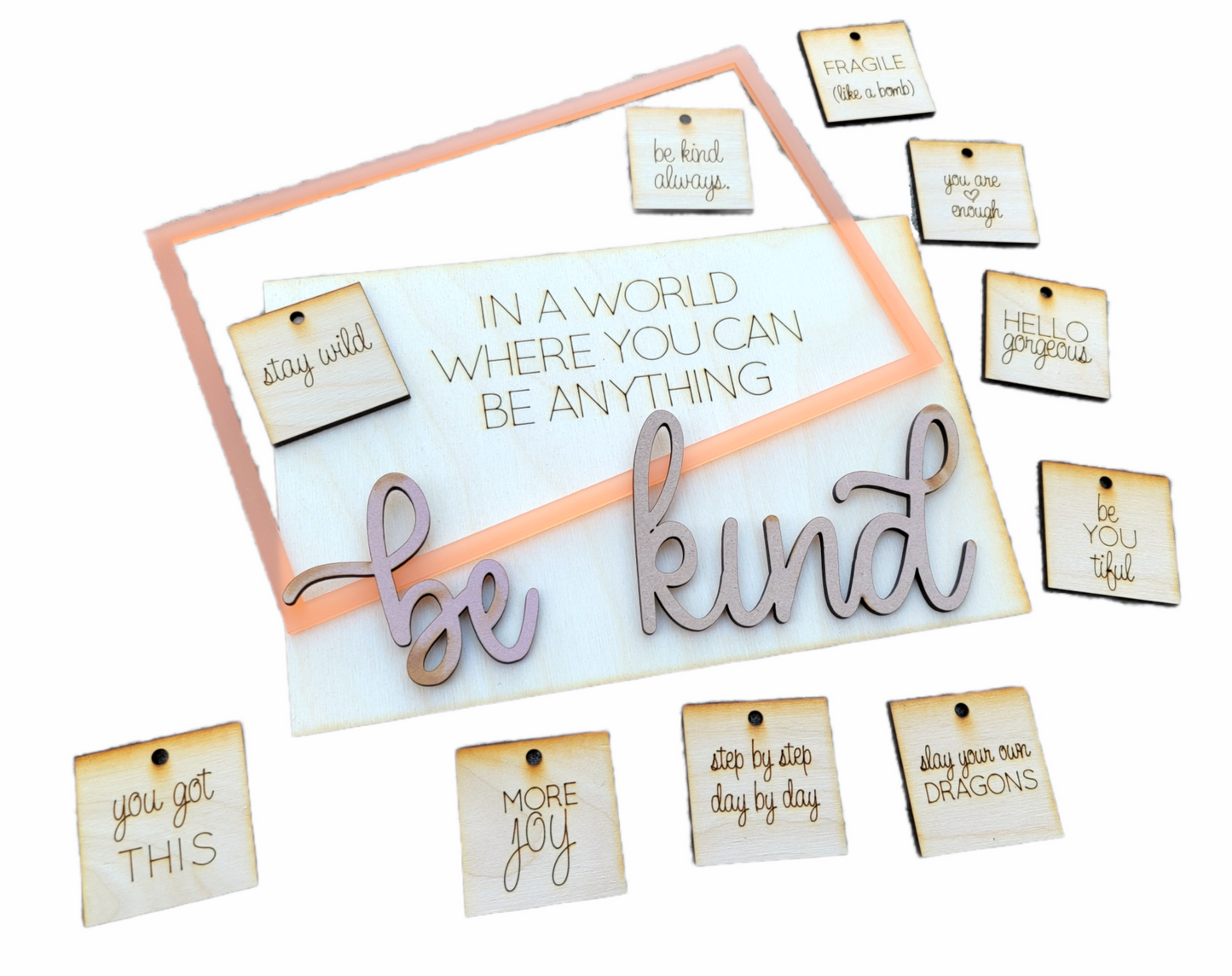 Layered Sign and Keychains: Be Kind SVG File Laser Ready Glowforge