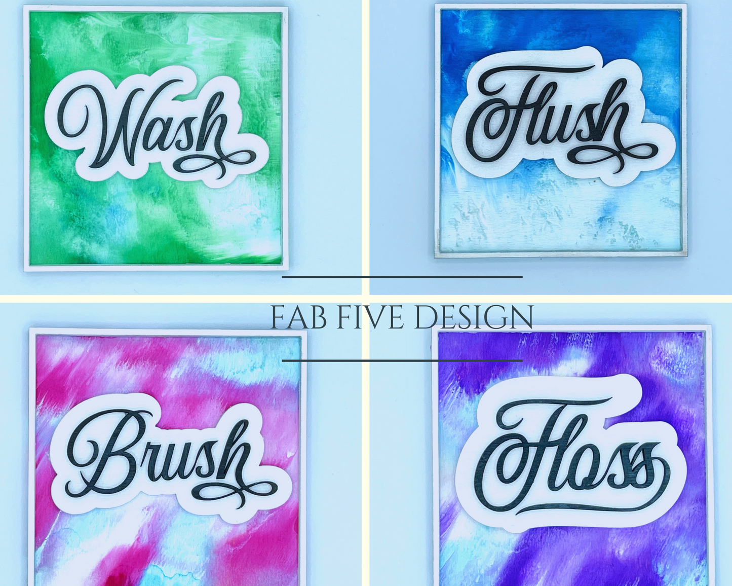 Set of 4 Square Layered Bathroom SIgns SVG Laser Ready File GLOWFORGE