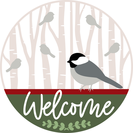 Birch Trees Chickadee Round Door Hanger