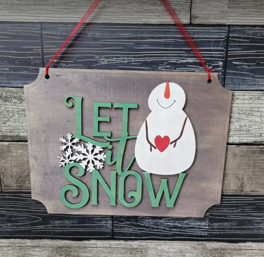 Let it Snow Snowman Laser Cut SVG File Holiday Christmas Winter Fun Home Decor Door Hanger