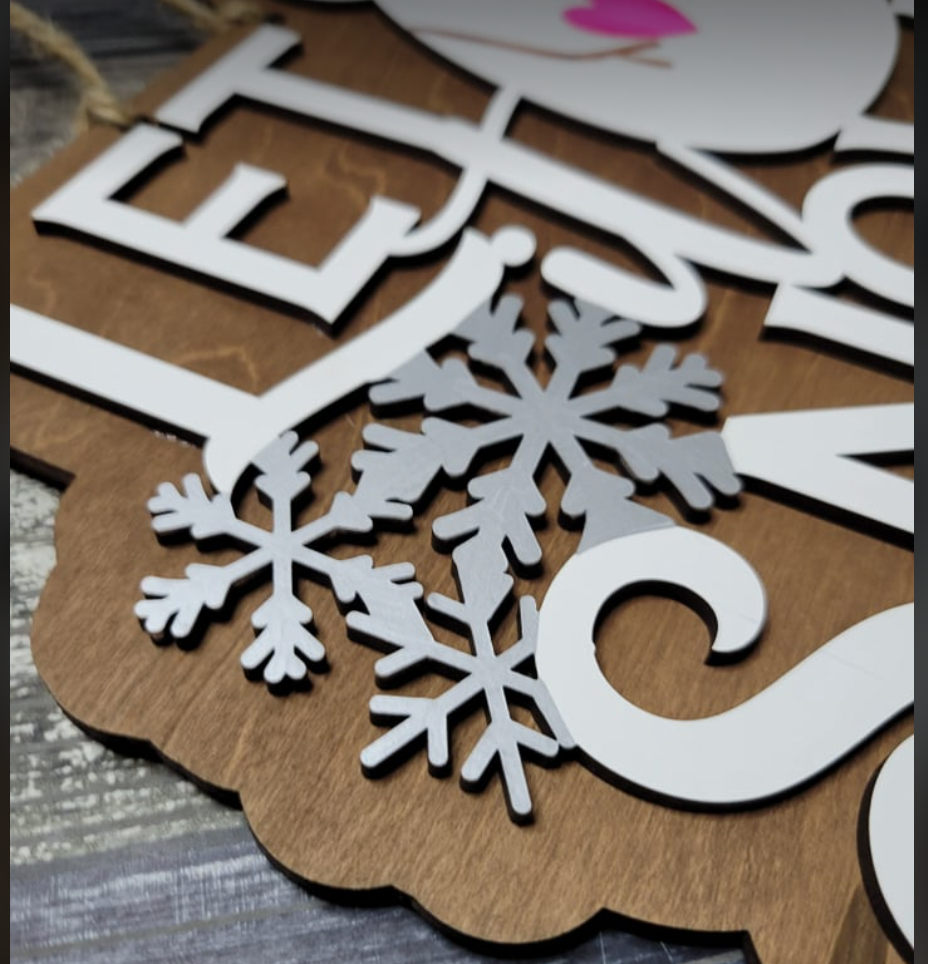 Let it Snow Snowman Laser Cut SVG File Holiday Christmas Winter Fun Home Decor Door Hanger