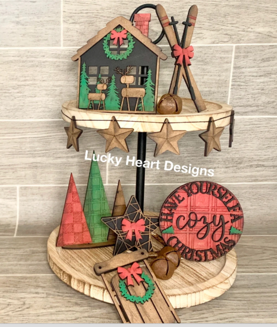 Rustic Plaid Christmas Tiered Tray Kit