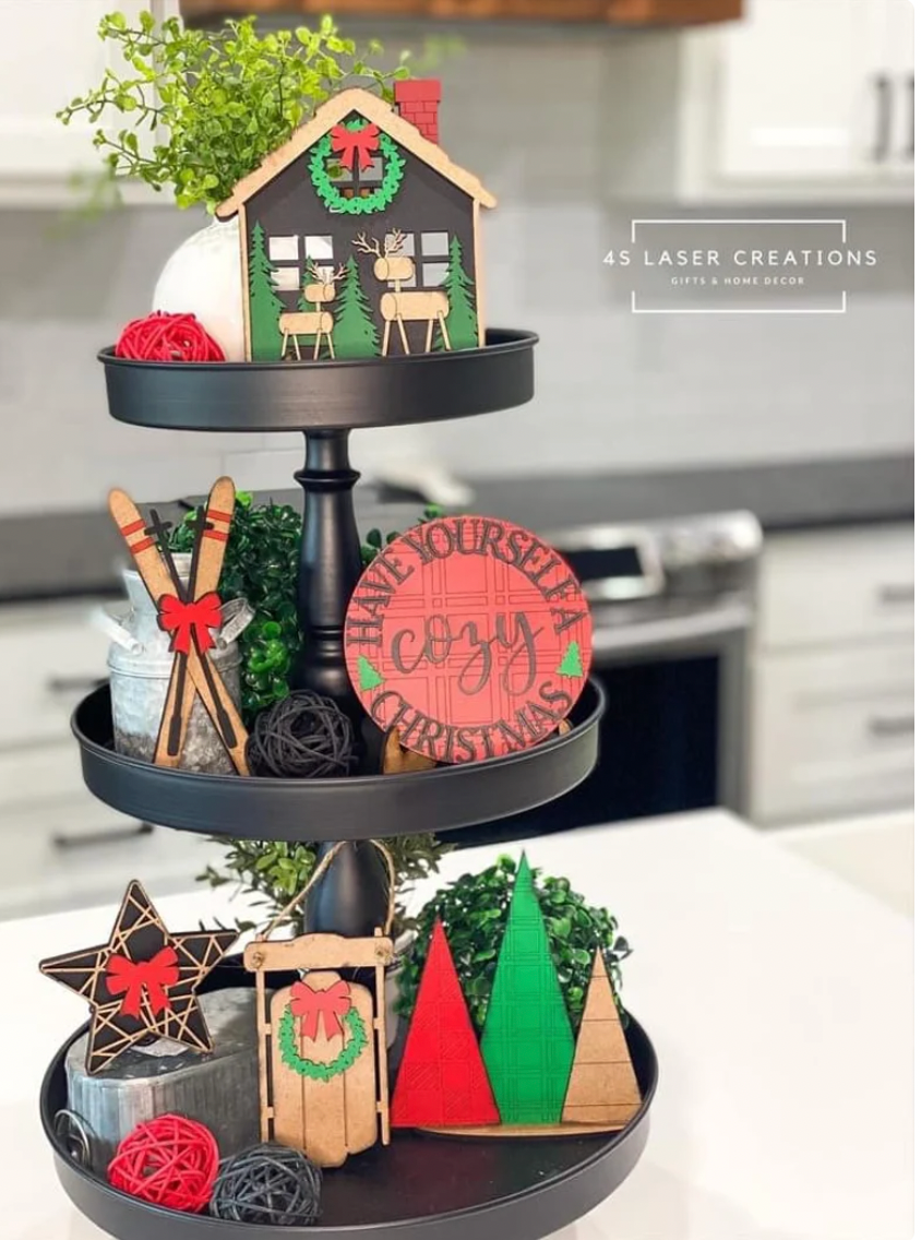Rustic Plaid Christmas Tiered Tray Kit