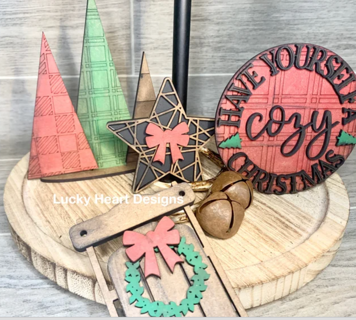 Rustic Plaid Christmas Tiered Tray Kit