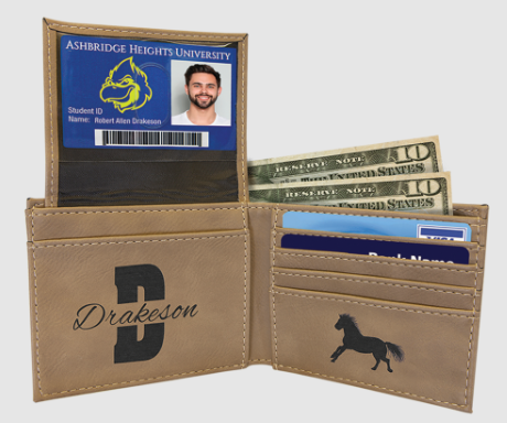 Custom Engraved Leather Wallet with ID Flap