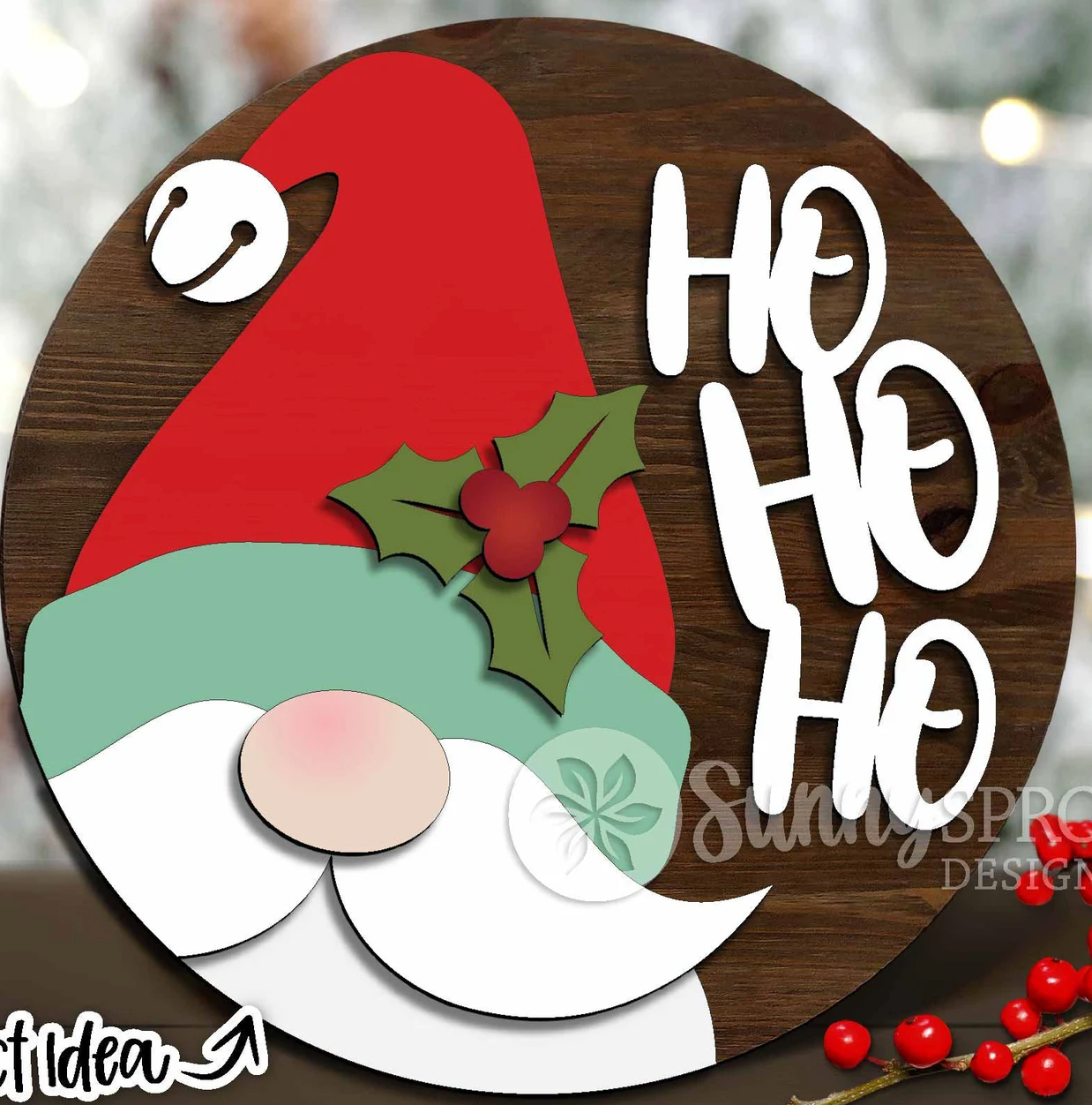 Santa Gnome Ho Ho Ho Door Hanger