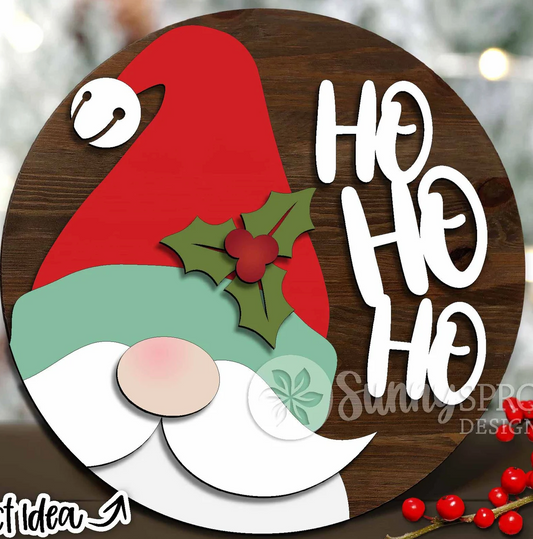 Santa Gnome Ho Ho Ho Door Hanger
