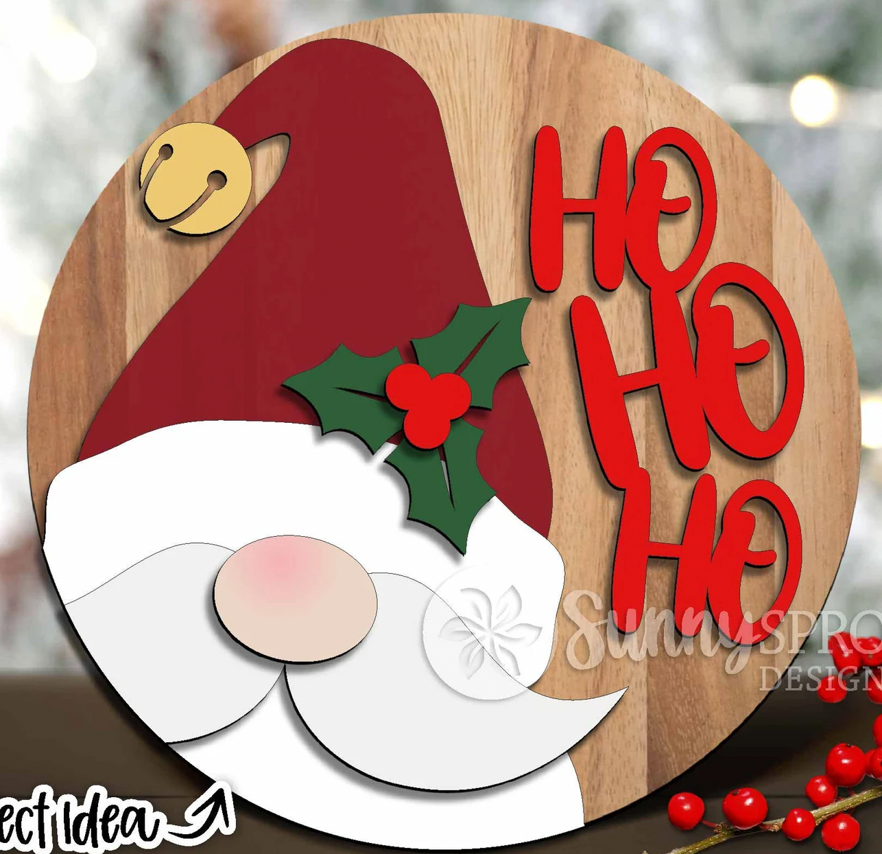 Santa Gnome Ho Ho Ho Door Hanger