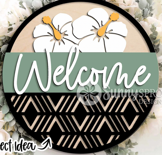 Welcome Geometric Flower Door Hanger
