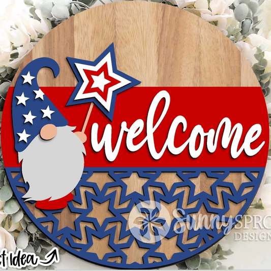Gnome Welcome Patriotic Door Hanger