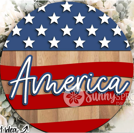 American Round Flag Door Hanger