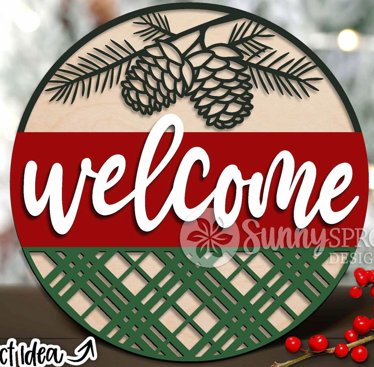 Welcome Pine Cone Door Hanger