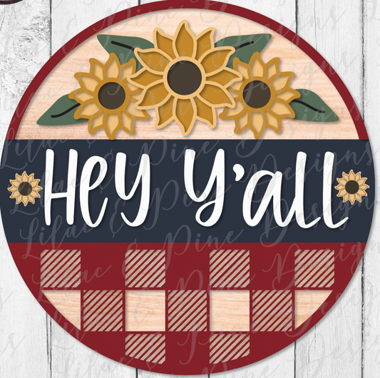 Hey Y'all Sunflower and Plaid Door Hanger