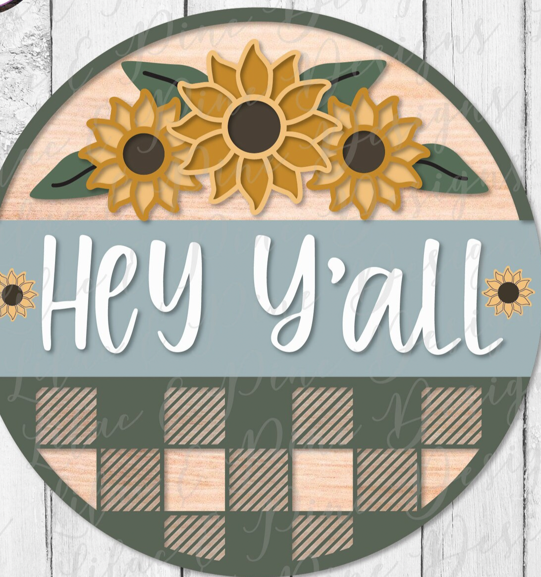 Hey Y'all Sunflower and Plaid Door Hanger