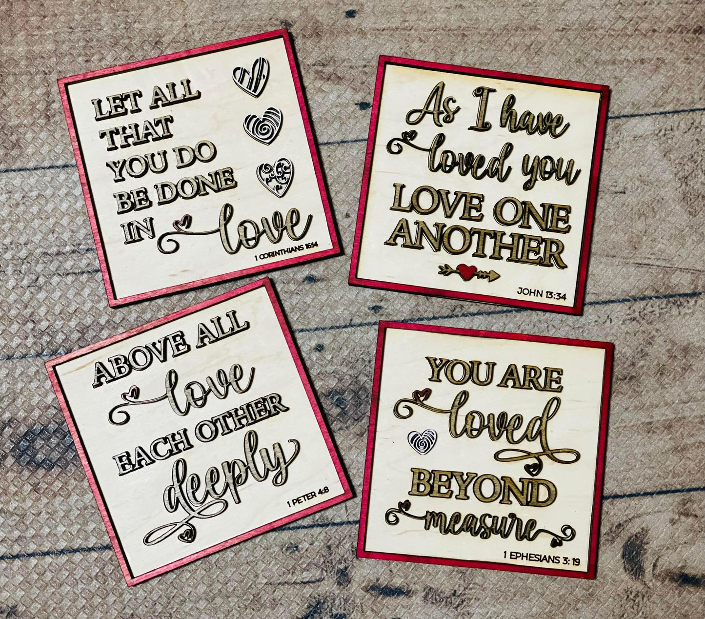 BUNDLE Set of 4 Valentine Love Scripture SVG Laser Ready Files Layered Wood Cut Designs