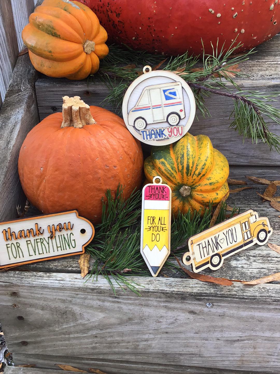 Thank You Teacher Bus Driver Postman Ornaments Gift Tags Set of 4 SVG Laser Ready File Holiday