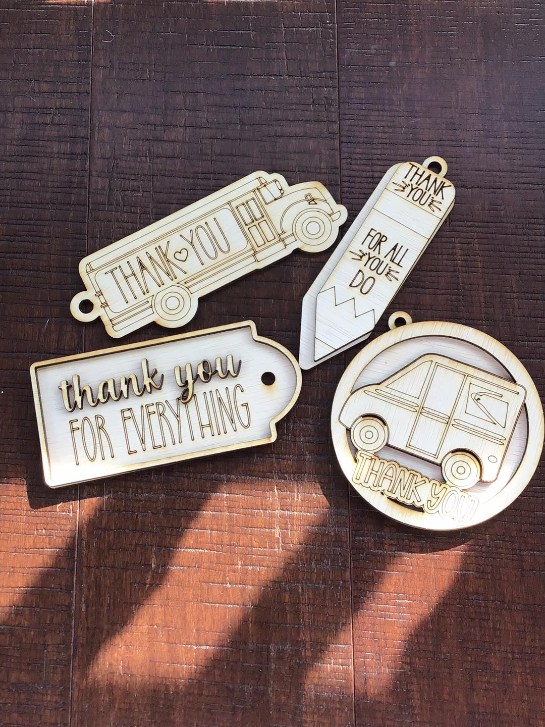 Thank You Teacher Bus Driver Postman Ornaments Gift Tags Set of 4 SVG Laser Ready File Holiday