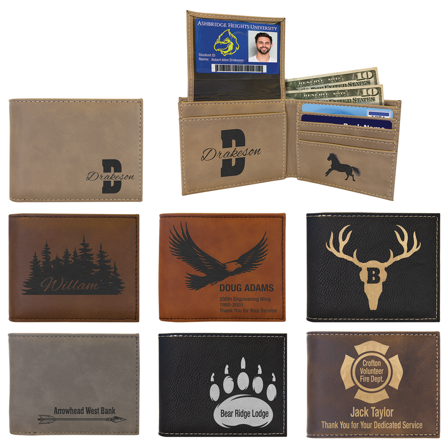 Custom Engraved Leather Wallet with ID Flap