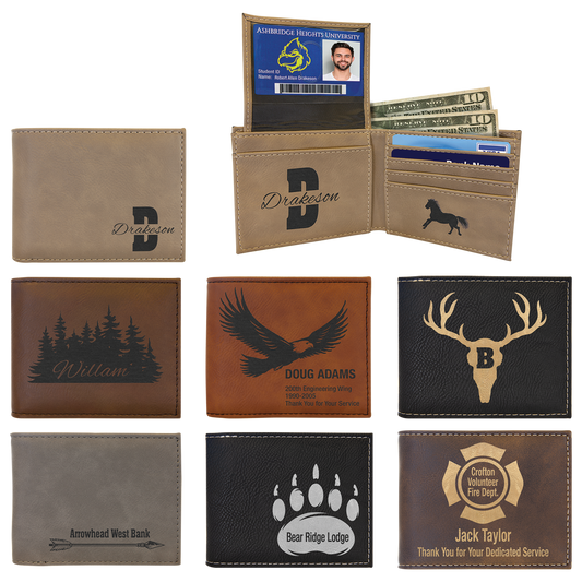 Custom Engraved Leather Wallet with ID Flap